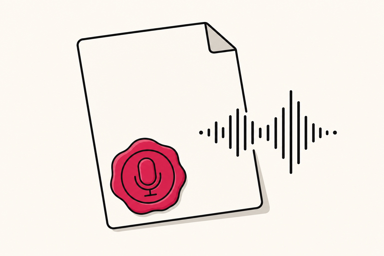 A document with a wax seal and a soundwave symbolizing a license
