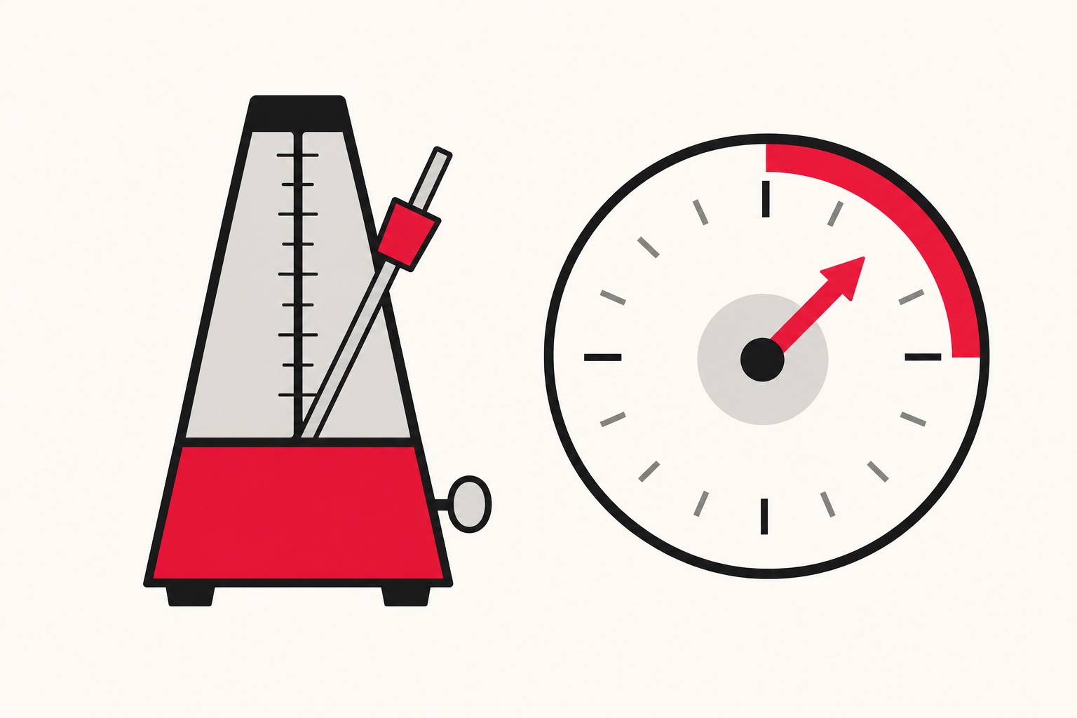 A metronome beside a circular speed dial