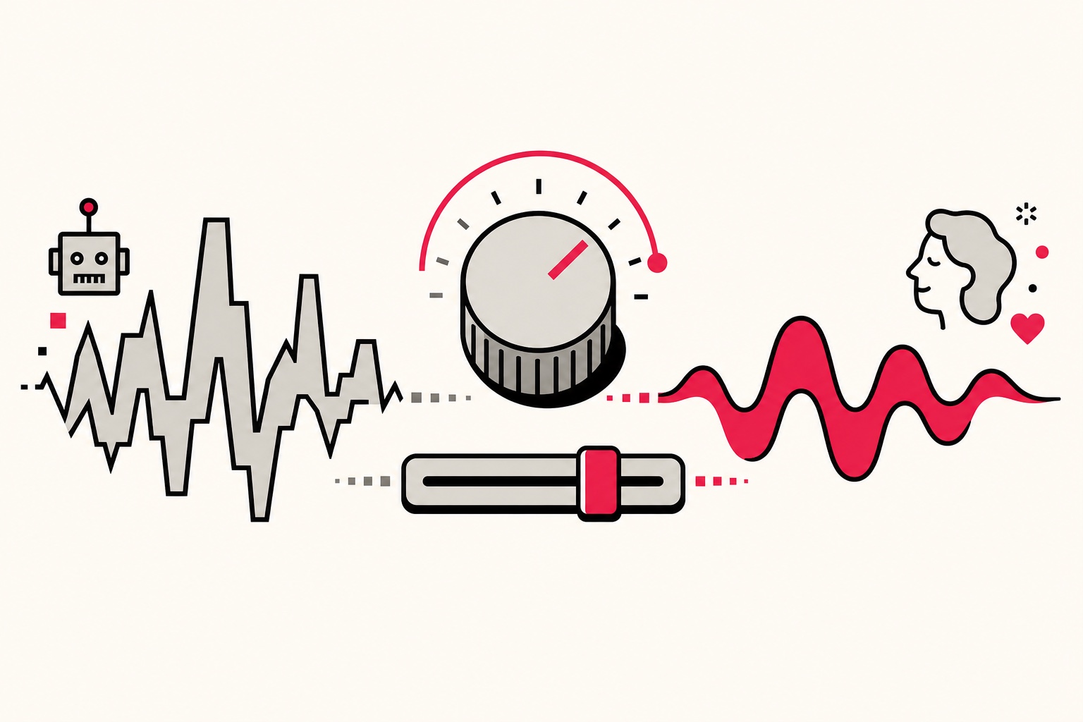 A knob turning a jagged robotic wave into a smooth human waveform