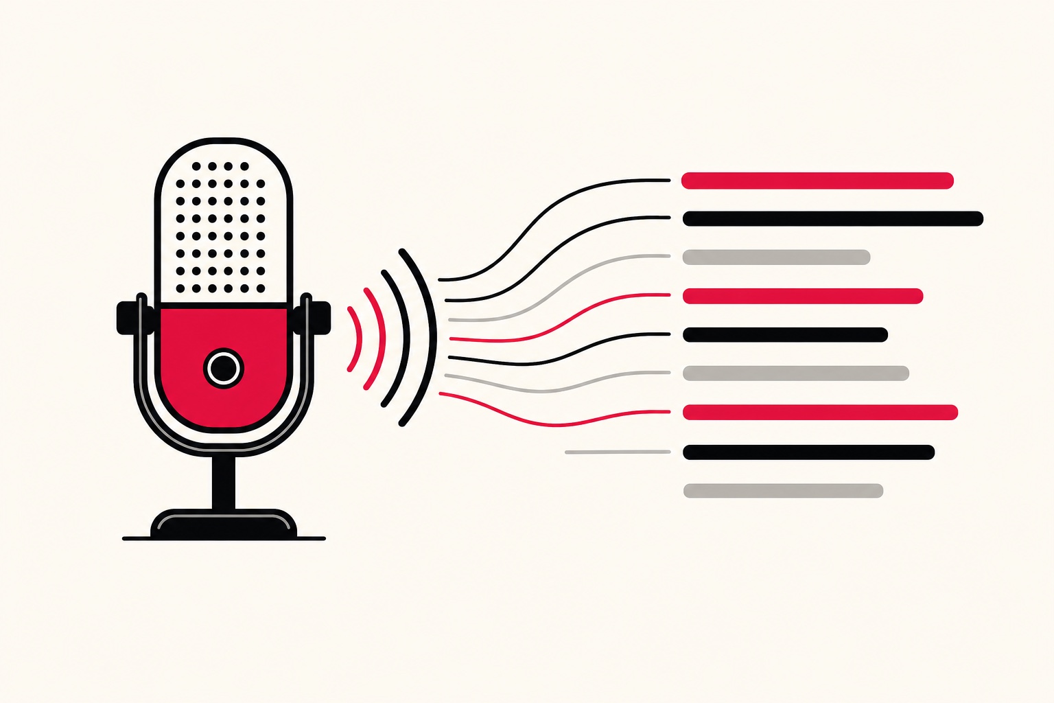 Diagram showing text becoming a voice on one side and a voice becoming text on the other