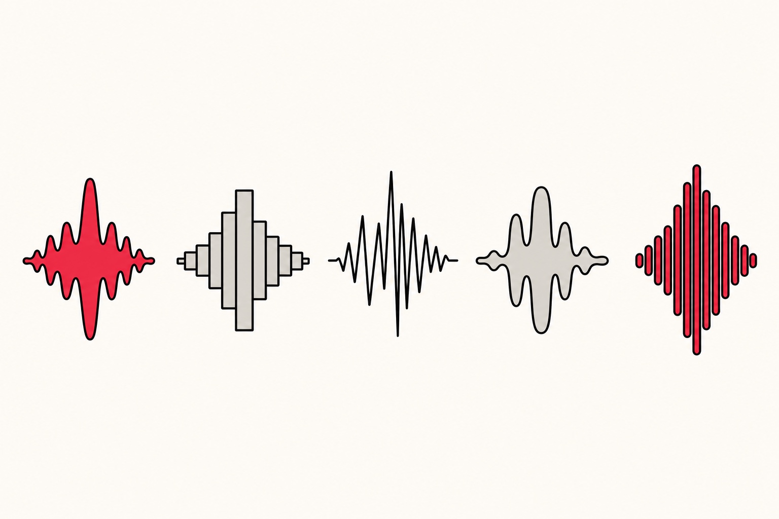 Several distinct waveform shapes lined up like an identification lineup